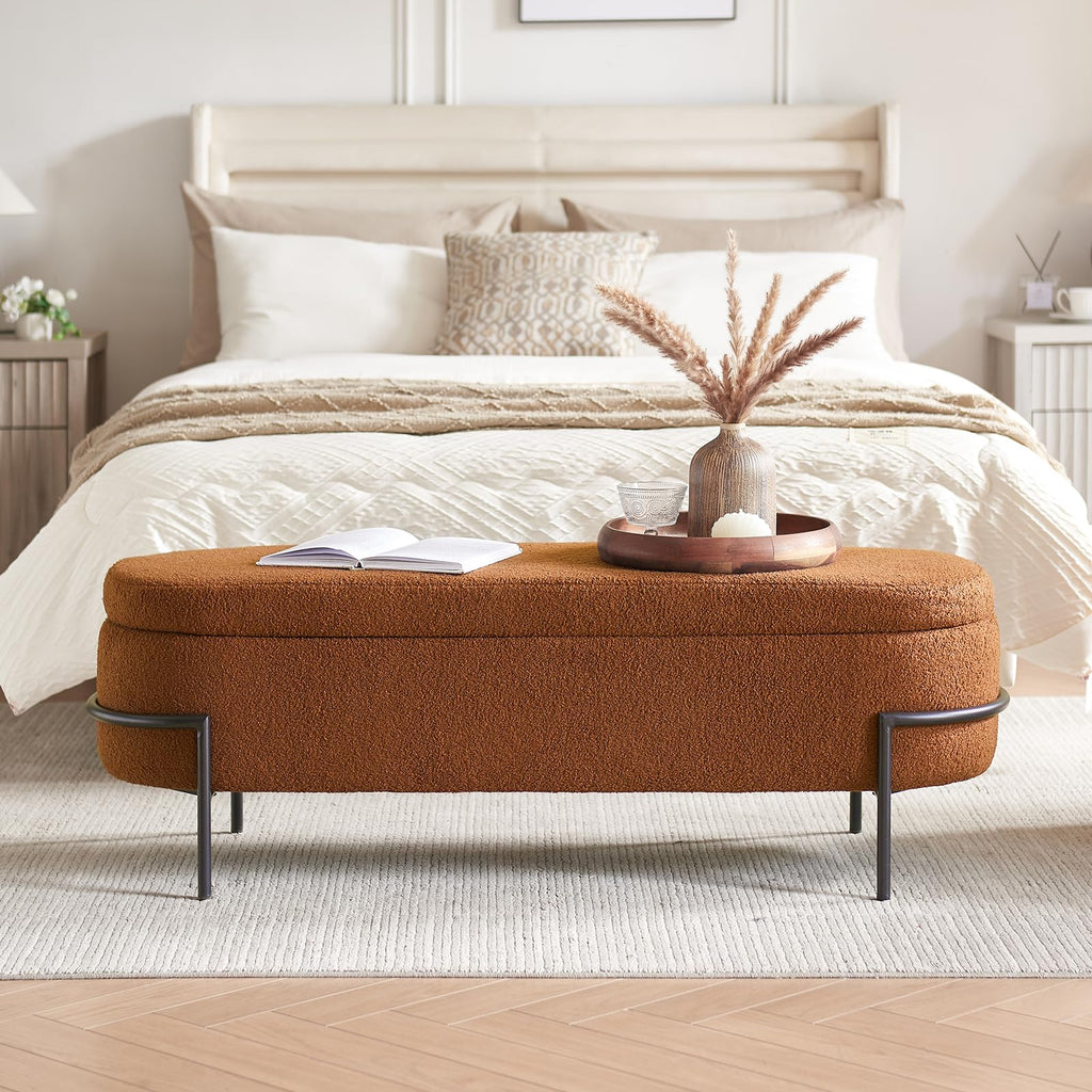 52 Inch Sherpa Storage Ottoman Bench T6342