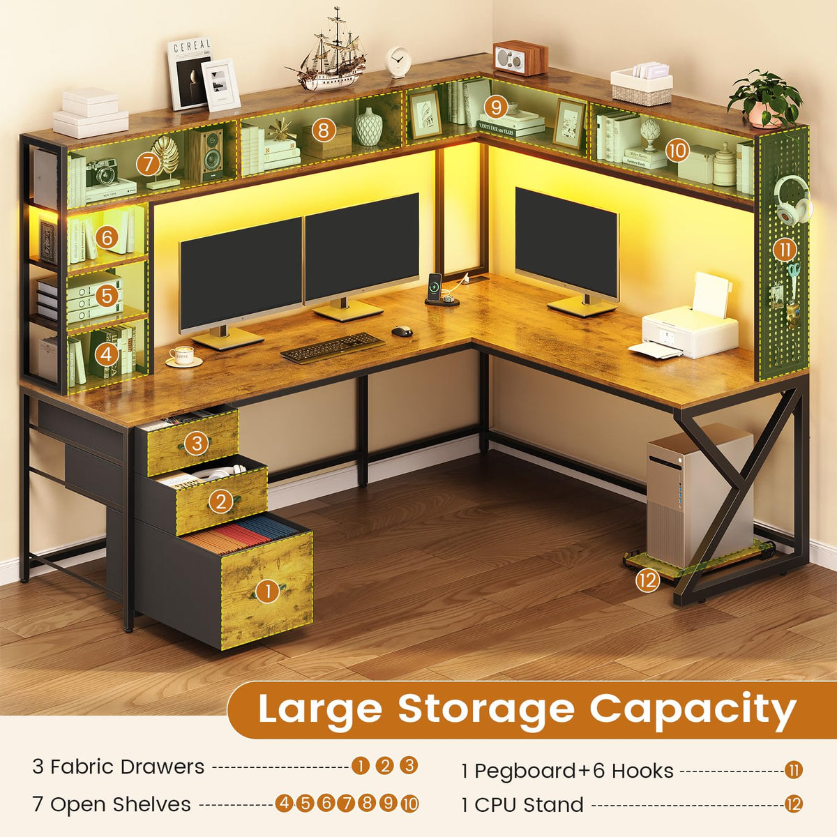 L Shaped Computer Desk with Hutch P477898