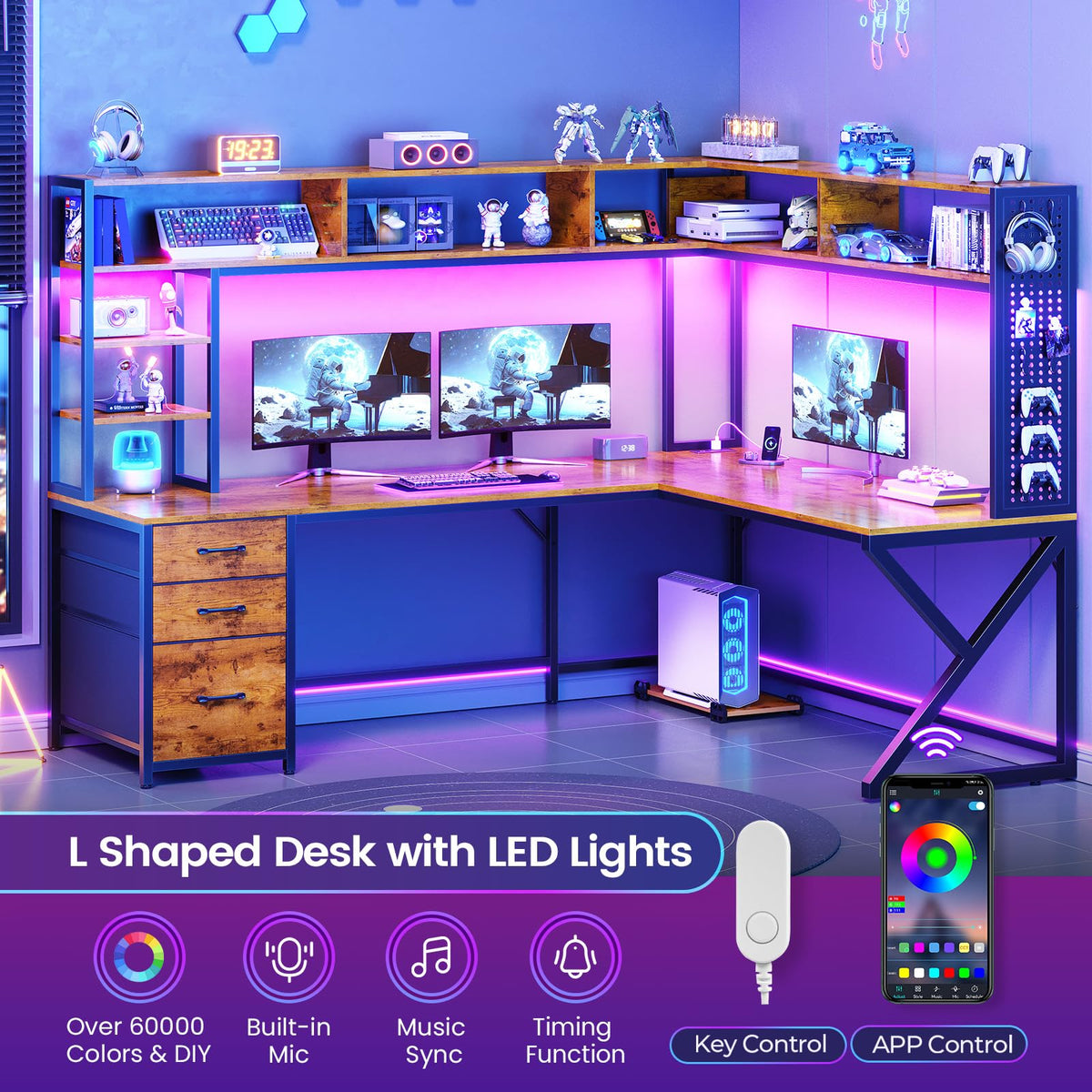 L Shaped Computer Desk with Hutch P477898