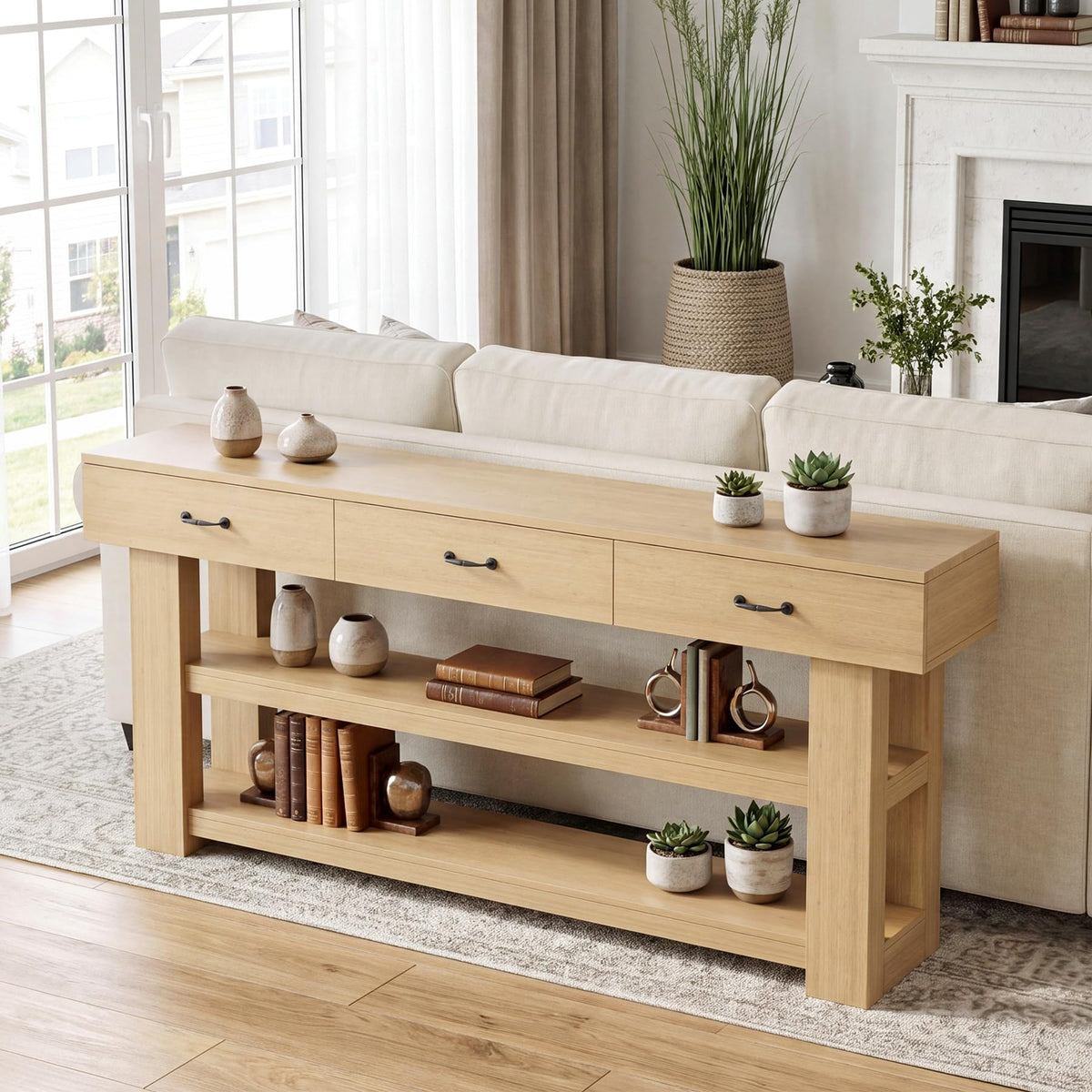 Oak Console Table with Drawers S903787