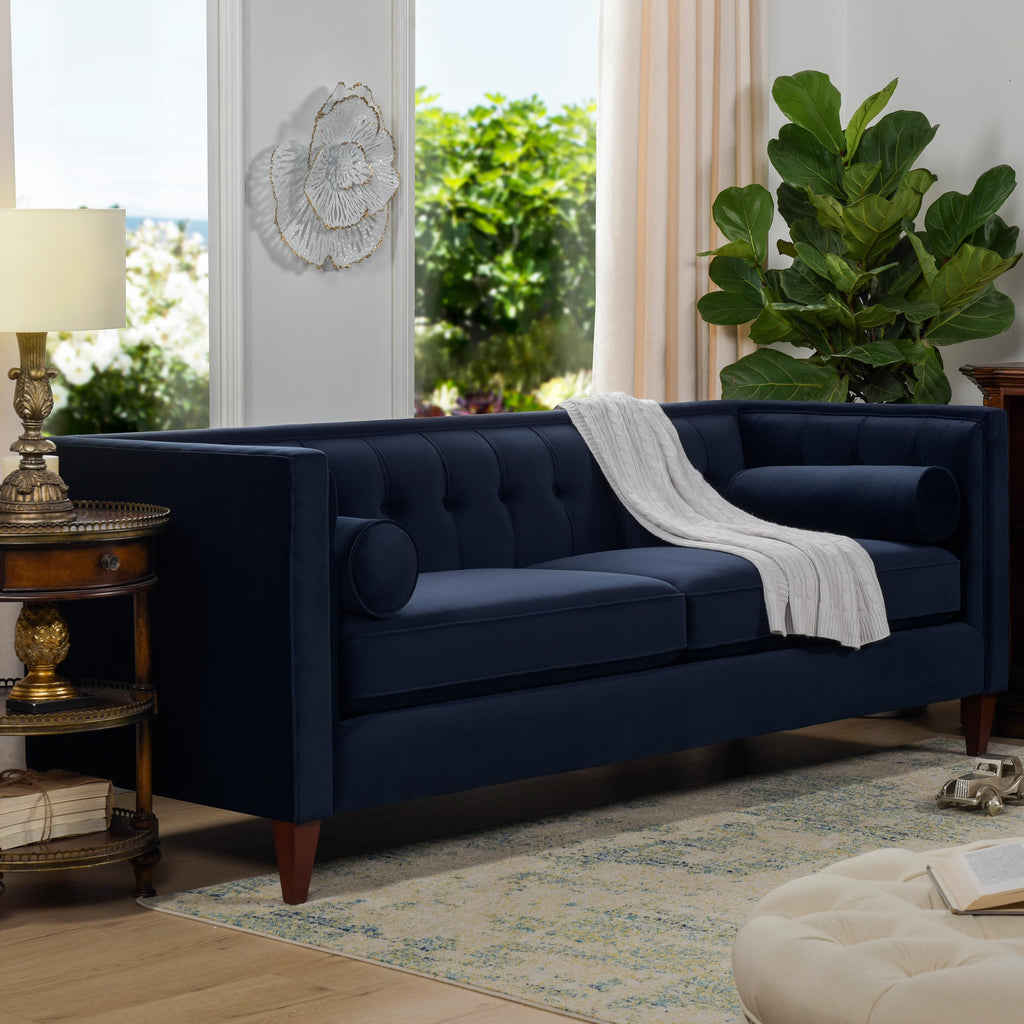 Dark Navy Blue Performance Velvet Tufted Sofa Z65410