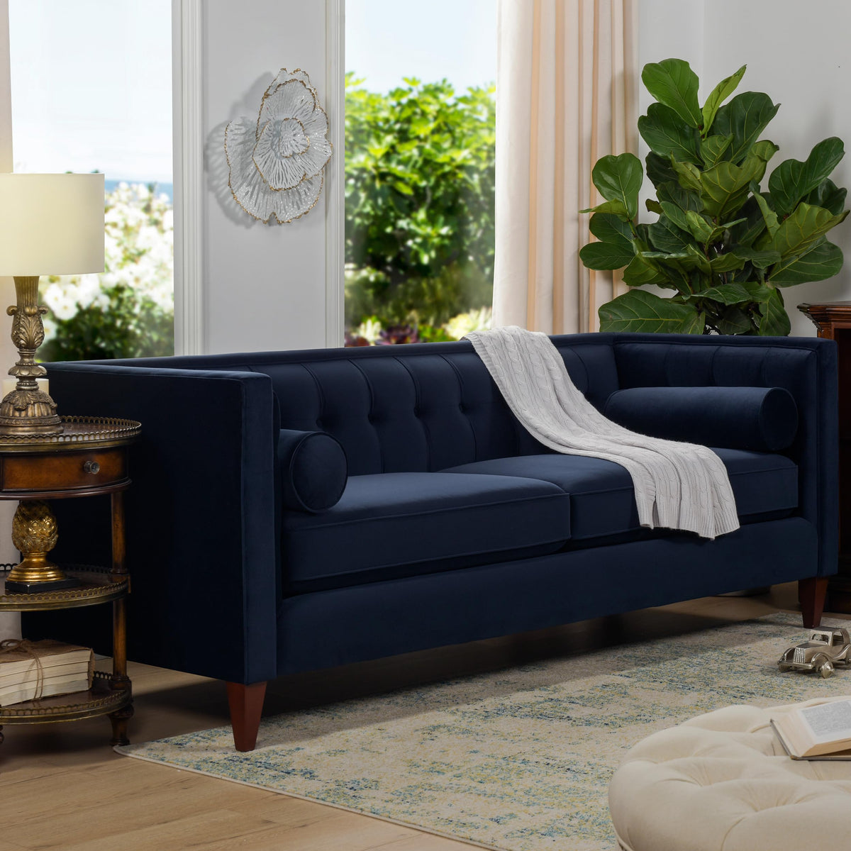 Dark Navy Blue Performance Velvet Tufted Sofa Z65410
