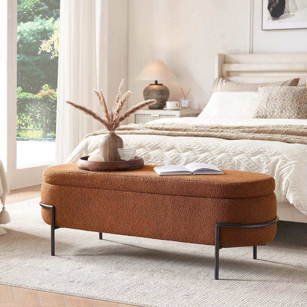 52 Inch Sherpa Storage Ottoman Bench T6342