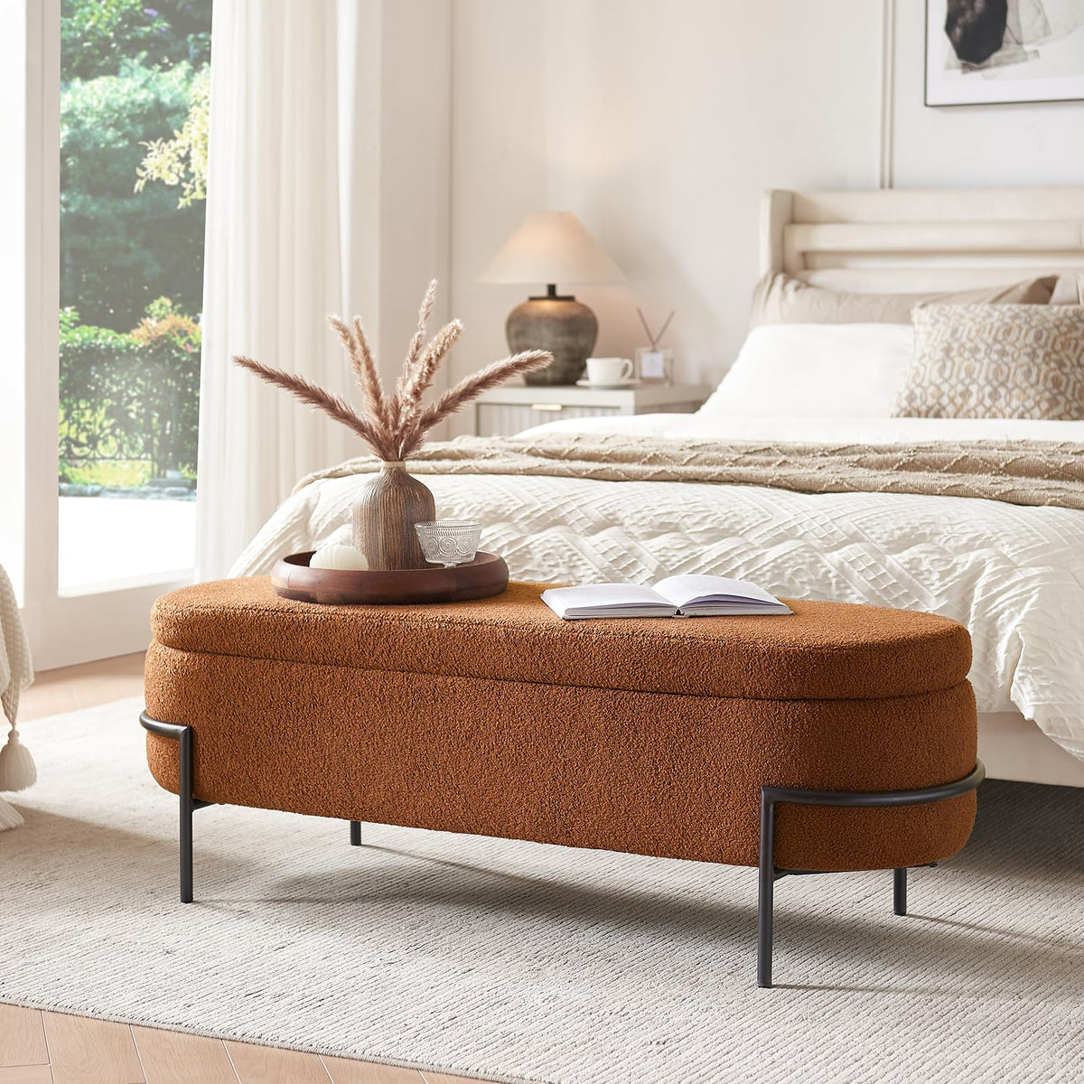 52 Inch Sherpa Storage Ottoman Bench T6342