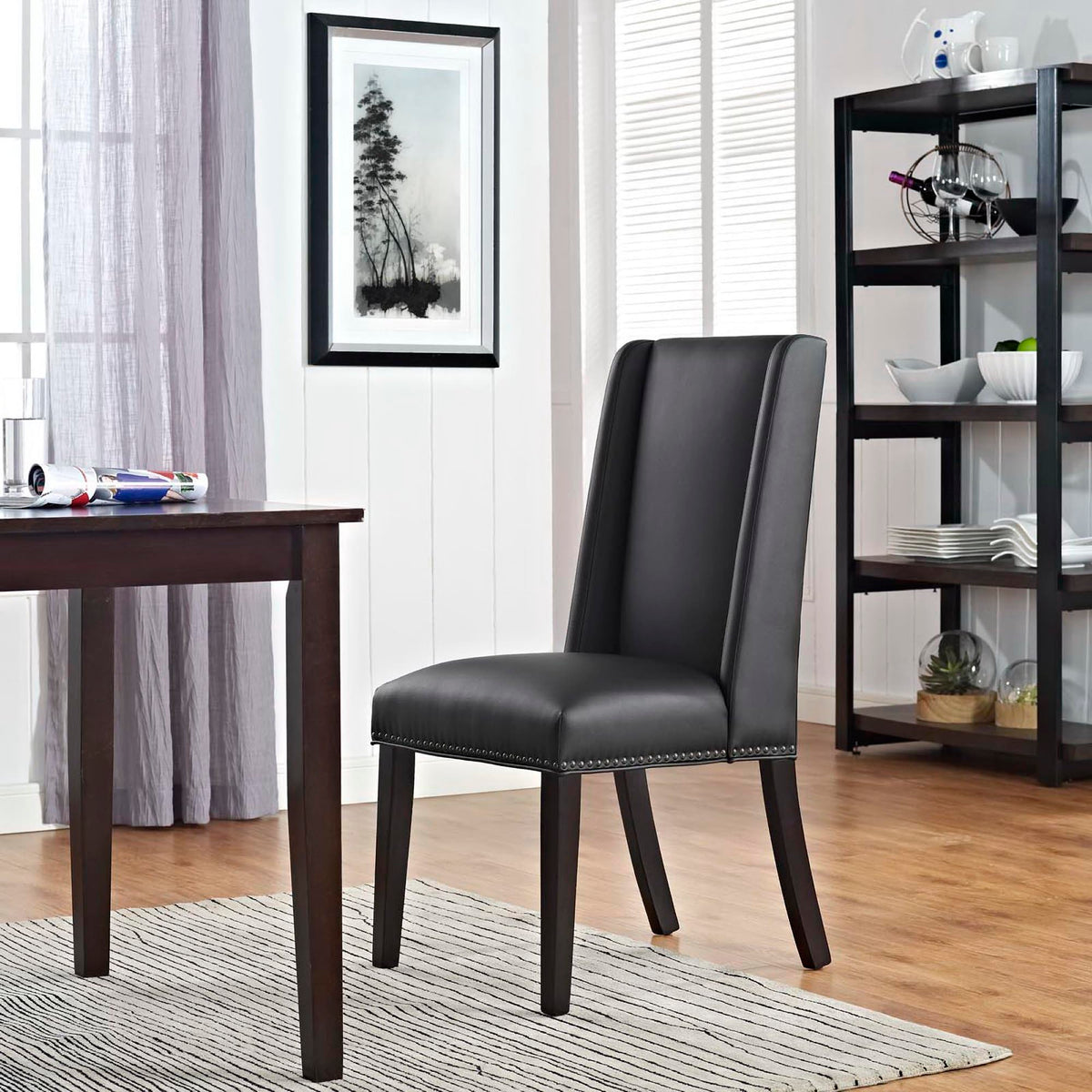 Black Vegan Leather Dining Side Chair I138507