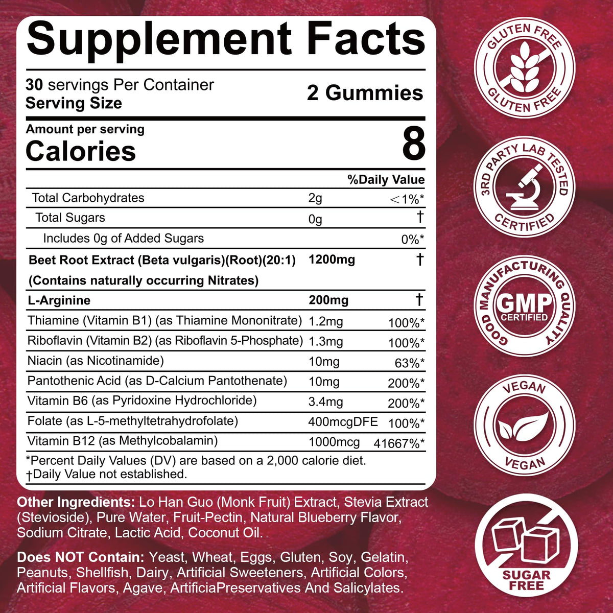 Beet Root Gummies 1200mg with L-Arginine and B Vitamins E925