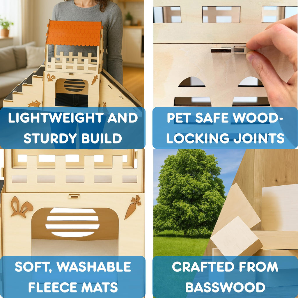 Extra Large Wooden Rabbit Hideout with Fleece Mats J8403