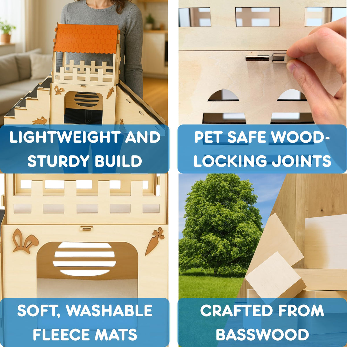 Extra Large Wooden Rabbit Hideout with Fleece Mats J8403