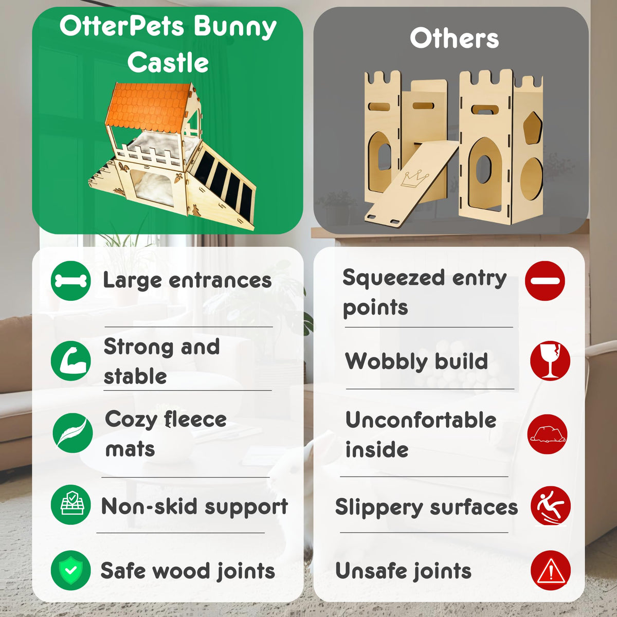 Extra Large Wooden Rabbit Hideout with Fleece Mats J8403