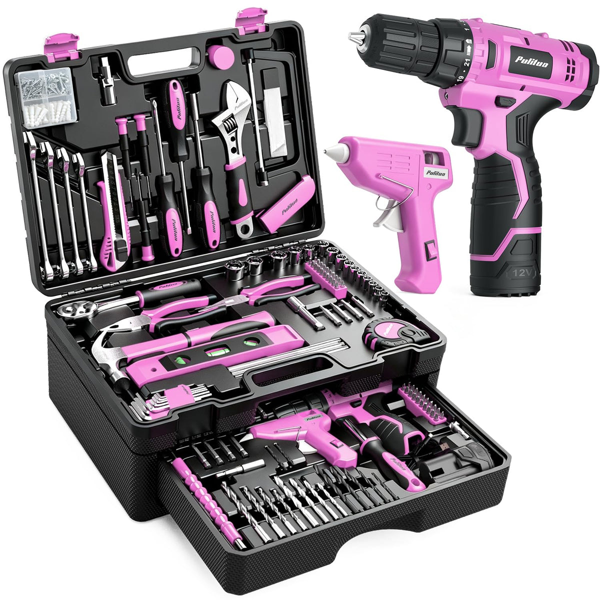 299 Piece Pink Cordless Drill Tool Set with Tool Box L874