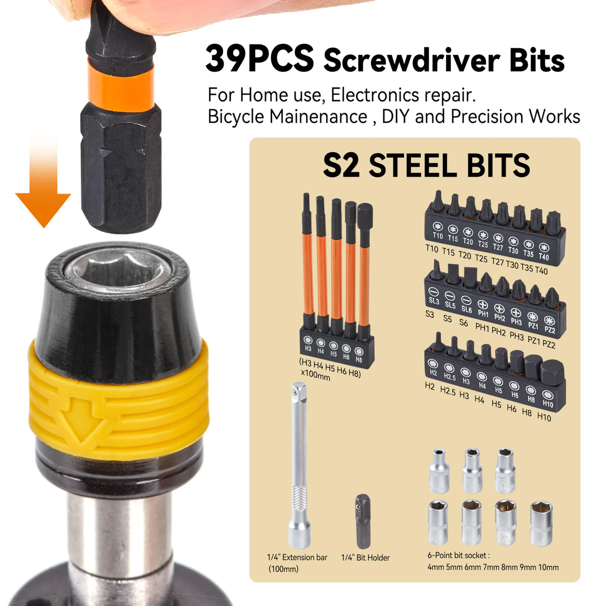 Torque Screwdriver Bit Set, 39-Piece 10-70 in-lb B55399