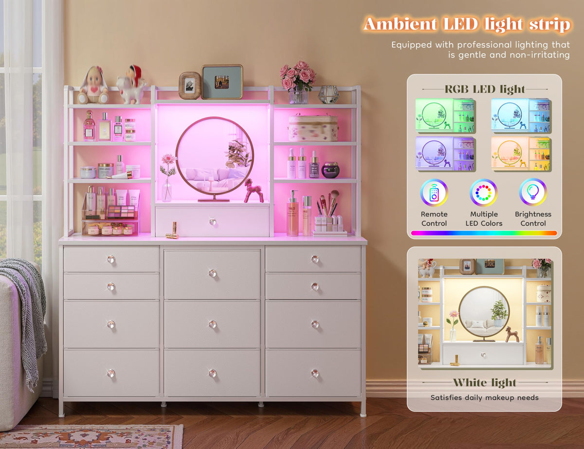 White Dresser with RGB LED Lights U83822