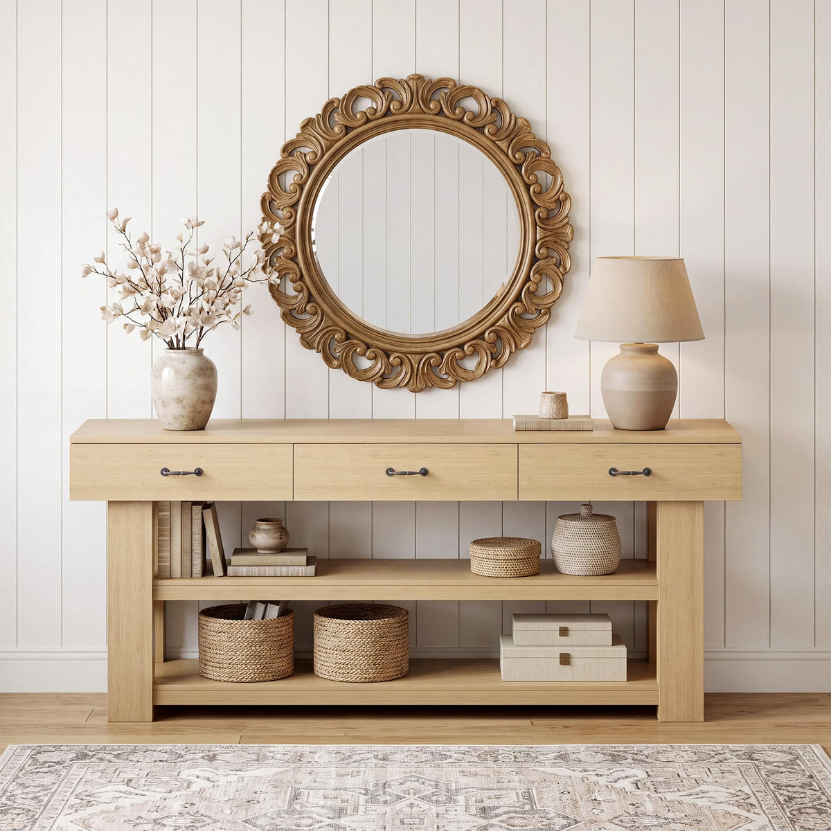 Oak Console Table with Drawers S903787