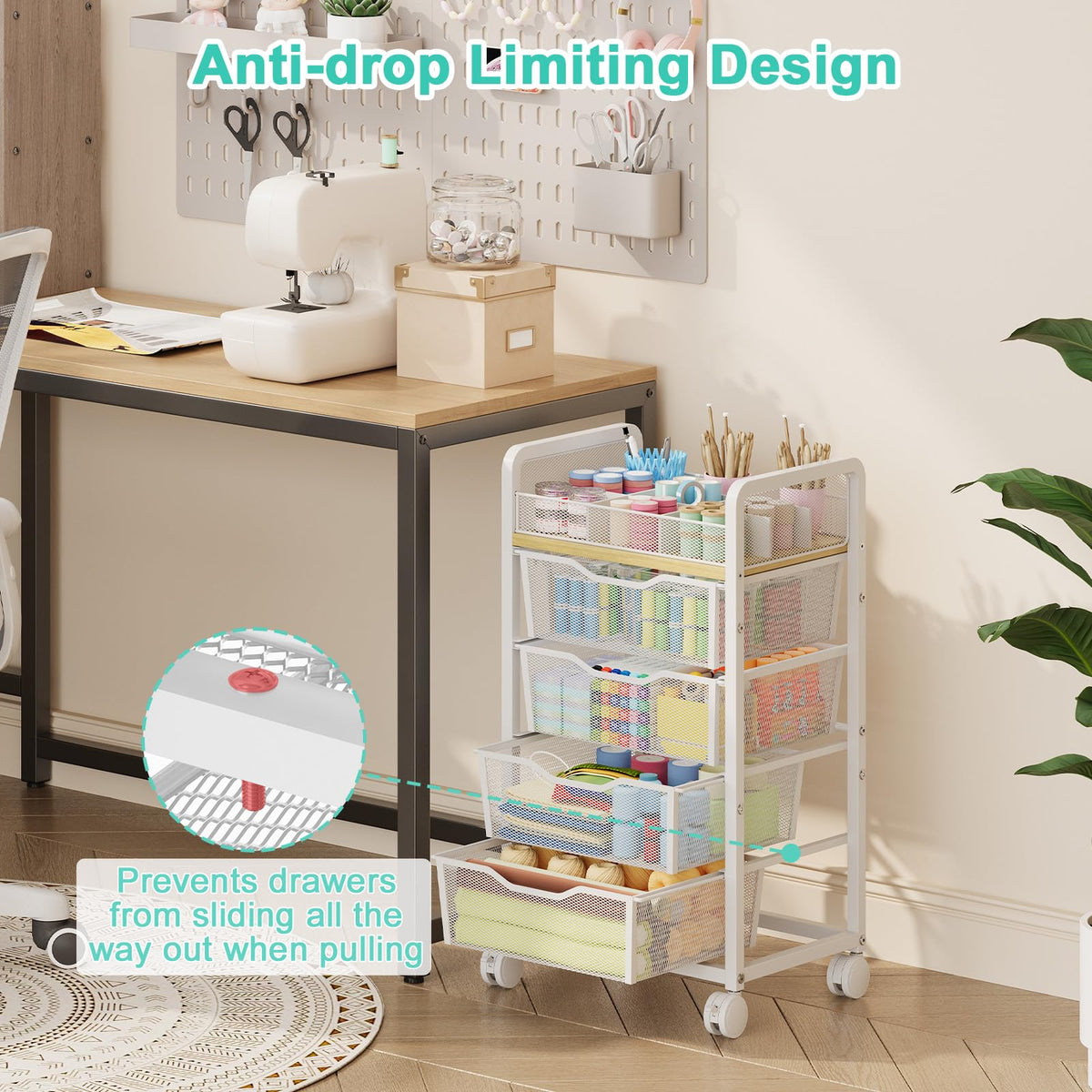 White Rolling Cart with 4 Drawers V56427
