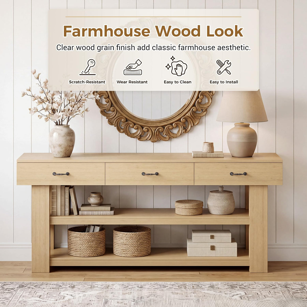 Oak Console Table with Drawers S903787