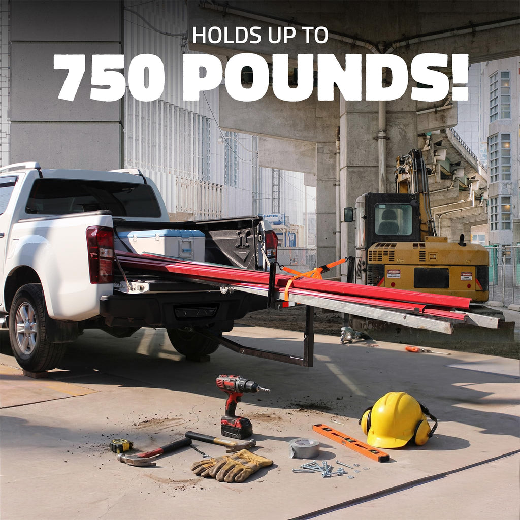 750 Lbs Cap Hitch Mount Truck Bed Extender with Stabilizer & Straps T215362