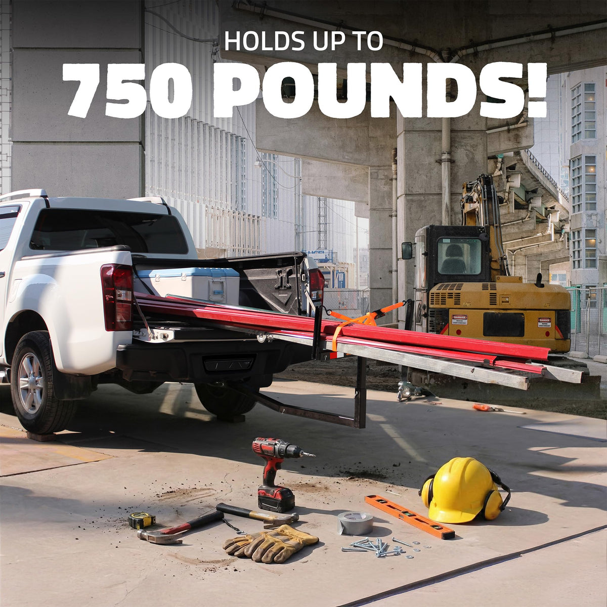 750 Lbs Cap Hitch Mount Truck Bed Extender with Stabilizer & Straps T215362