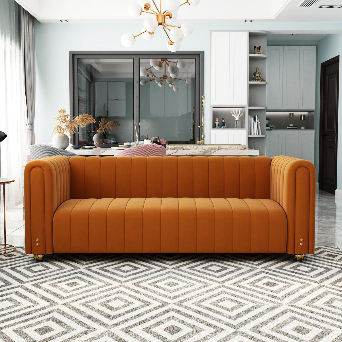 Orange Tufted Velvet Sofa Set E56363