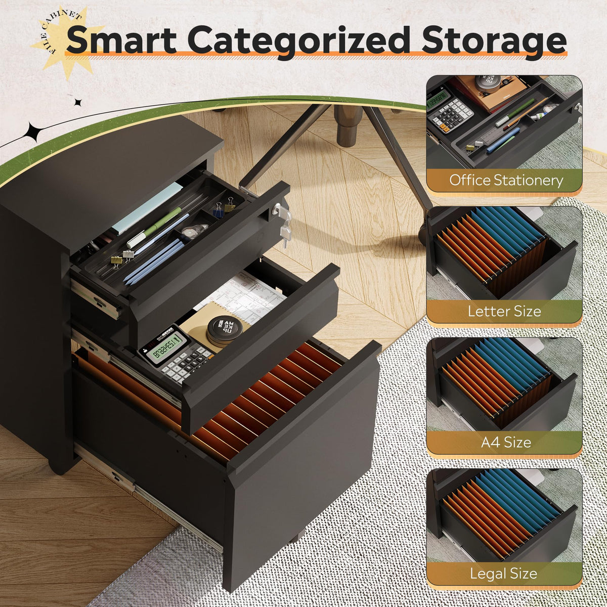 3 Drawer Mobile File Cabinet with Lock Q77543
