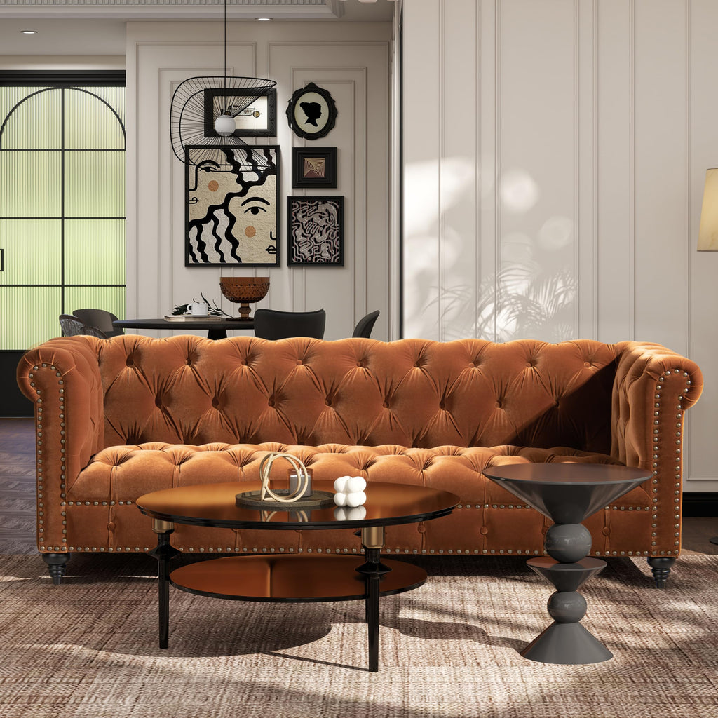 88" Burnt Orange Performance Velvet Sofa F5106