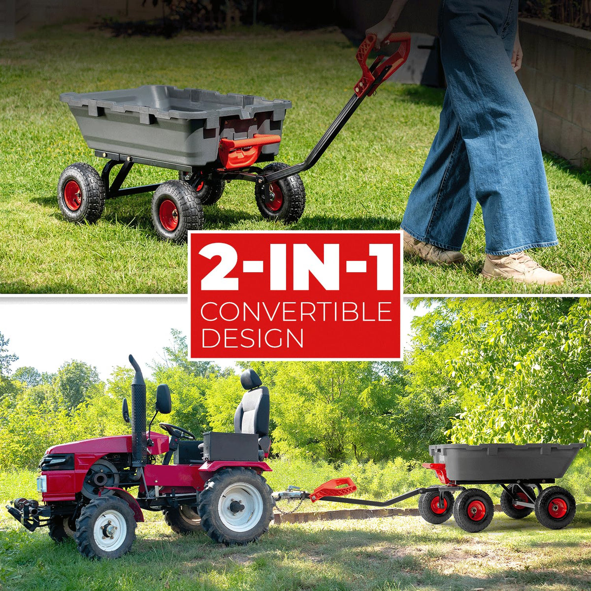 Heavy Duty 2-in-1 Convertible Handle Garden Dump Cart 800-Pound 10" Pneumatic Tires E471182