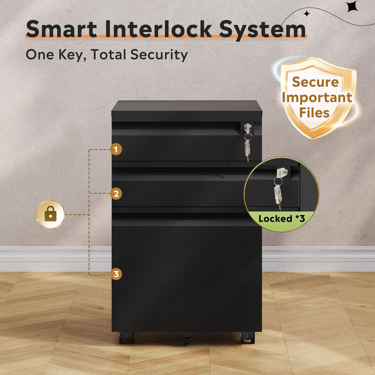 3 Drawer Mobile File Cabinet with Lock Q77543