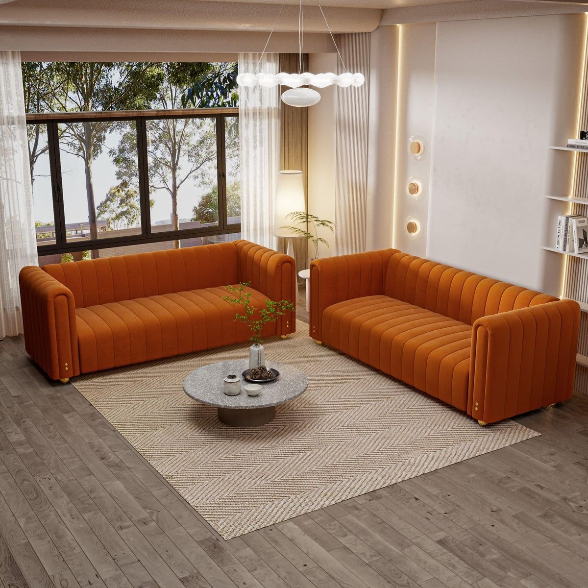 Orange Tufted Velvet Sofa Set E56363