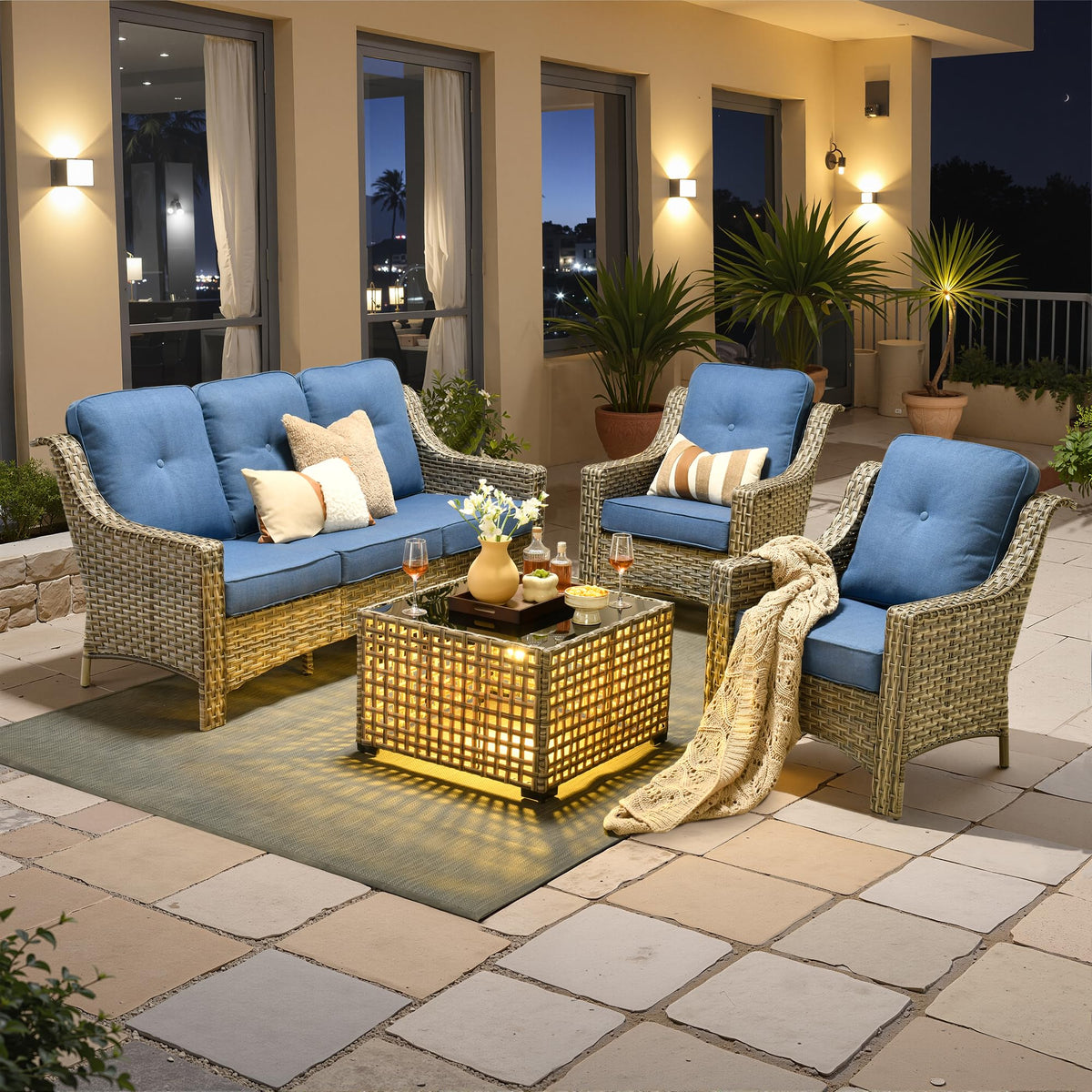 4 PCS Rattan Patio Conversation Set with Coffee Table Y962526