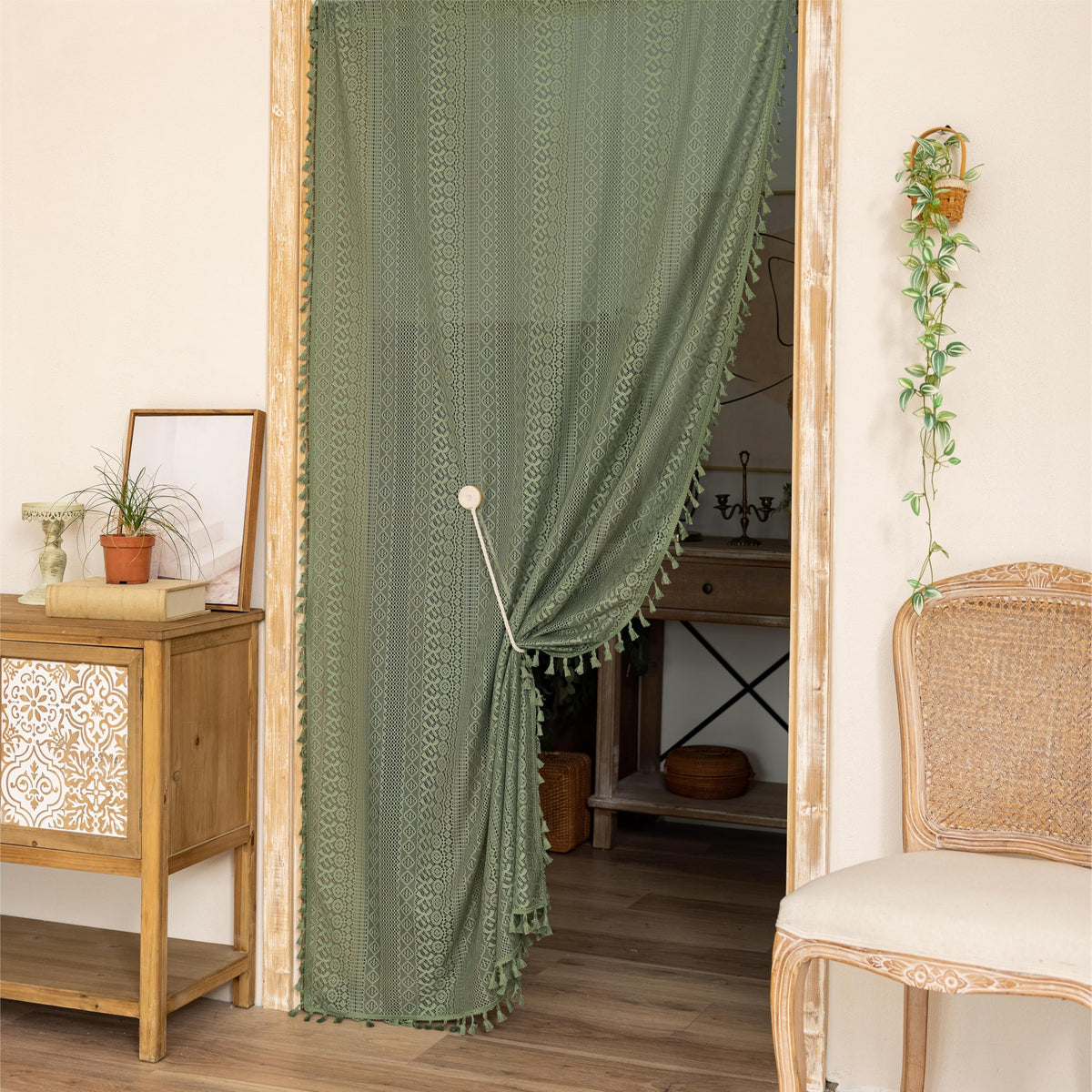 Olive Green Lace Sheer Door Curtains 1 Panel 37" x 80" C19690