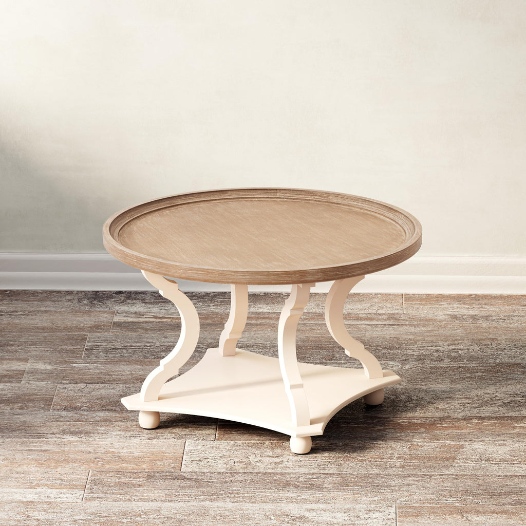 Round White Coffee Table with Tray Top J982814