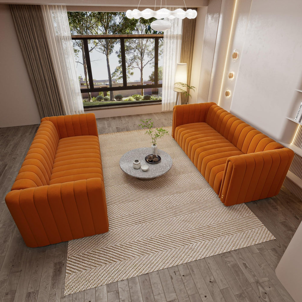 Orange Tufted Velvet Sofa Set E56363