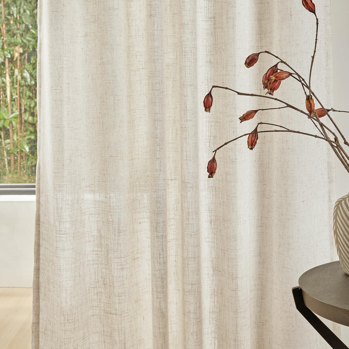 90 Inches Long Semi Sheer Linen Curtains, 2 Panels U885792