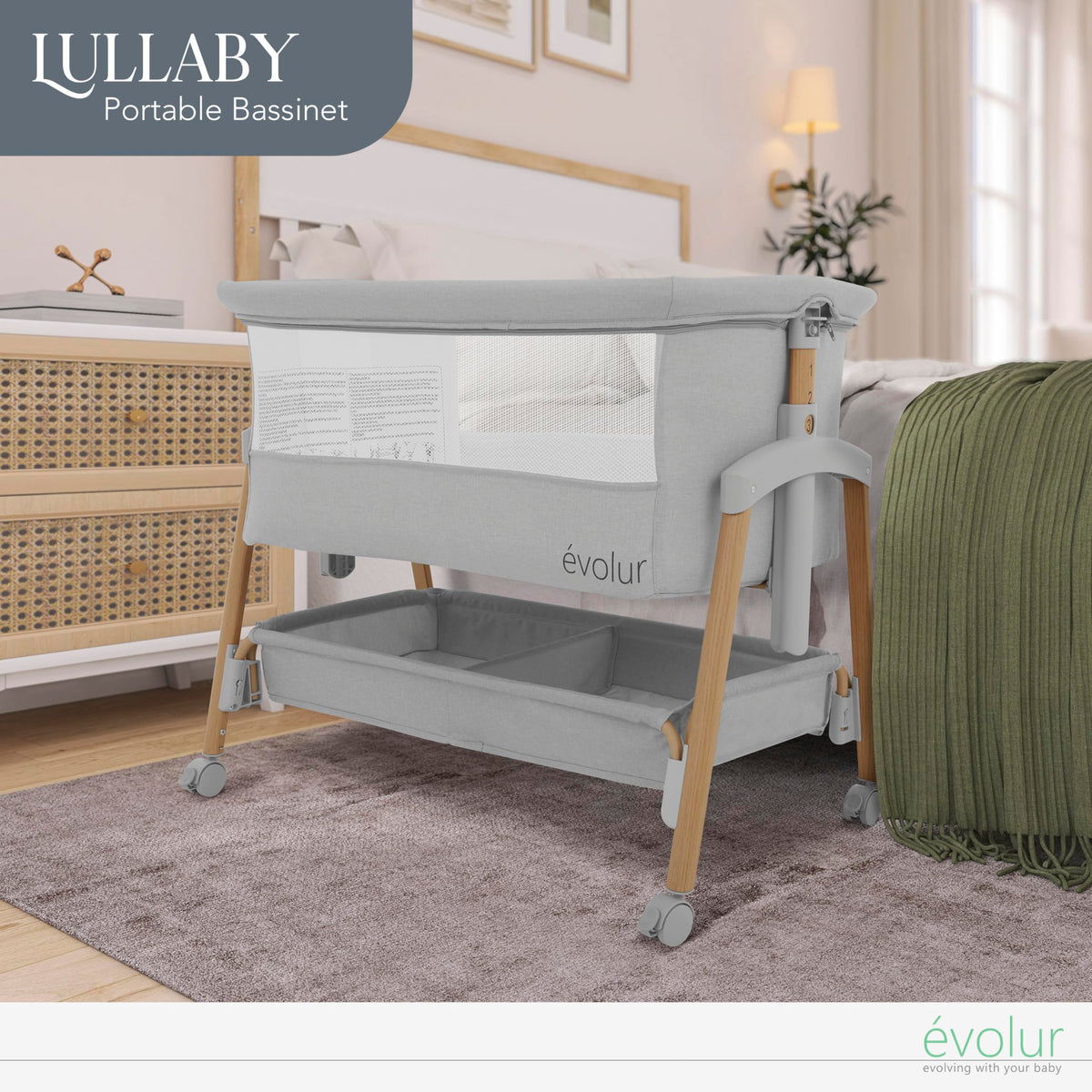 Portable Bassinet with Wheels and Storage Basket R640