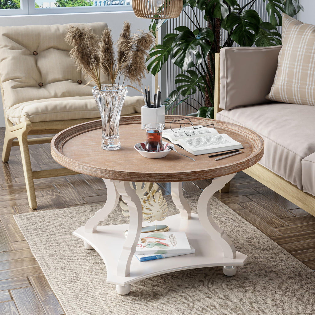 Round White Coffee Table with Tray Top J982814