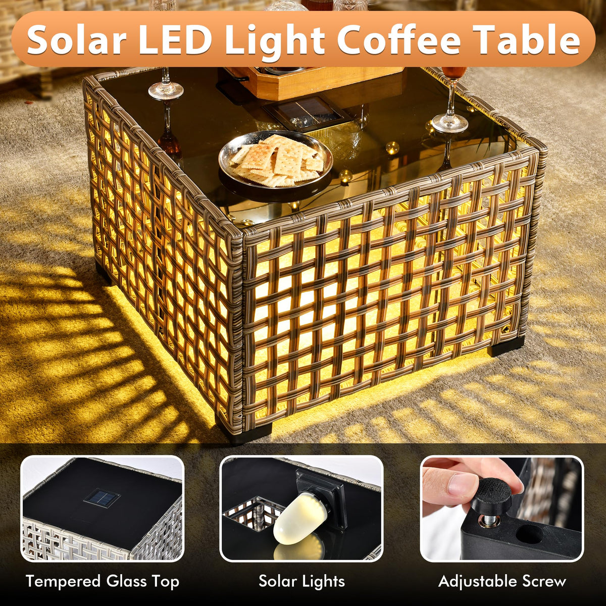 4 PCS Rattan Patio Conversation Set with Coffee Table Y962526
