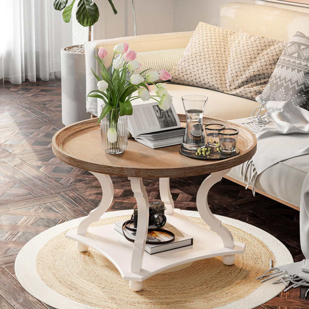 Round White Coffee Table with Tray Top J982814