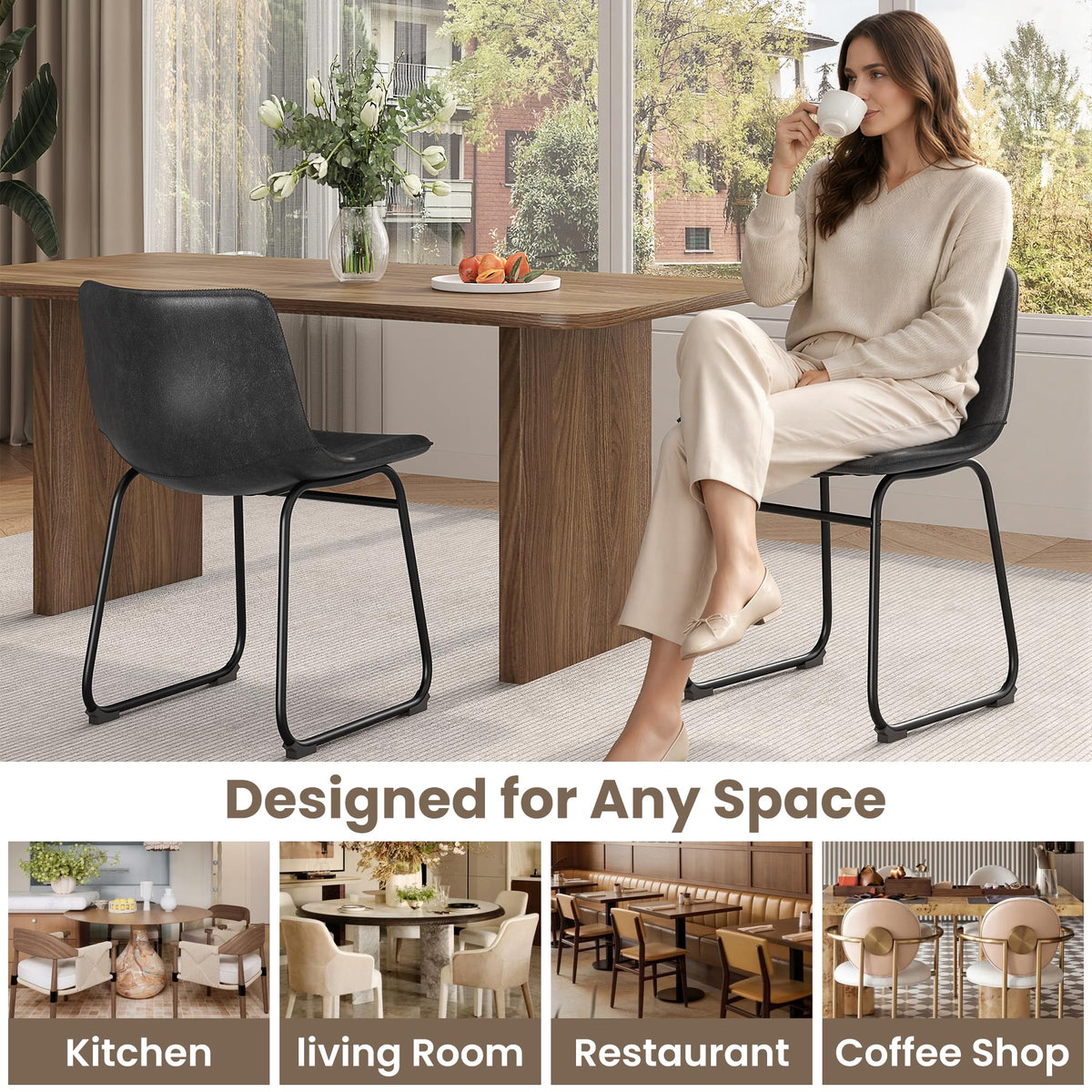 Black PU Leather Dining Chairs Set of 6 F136