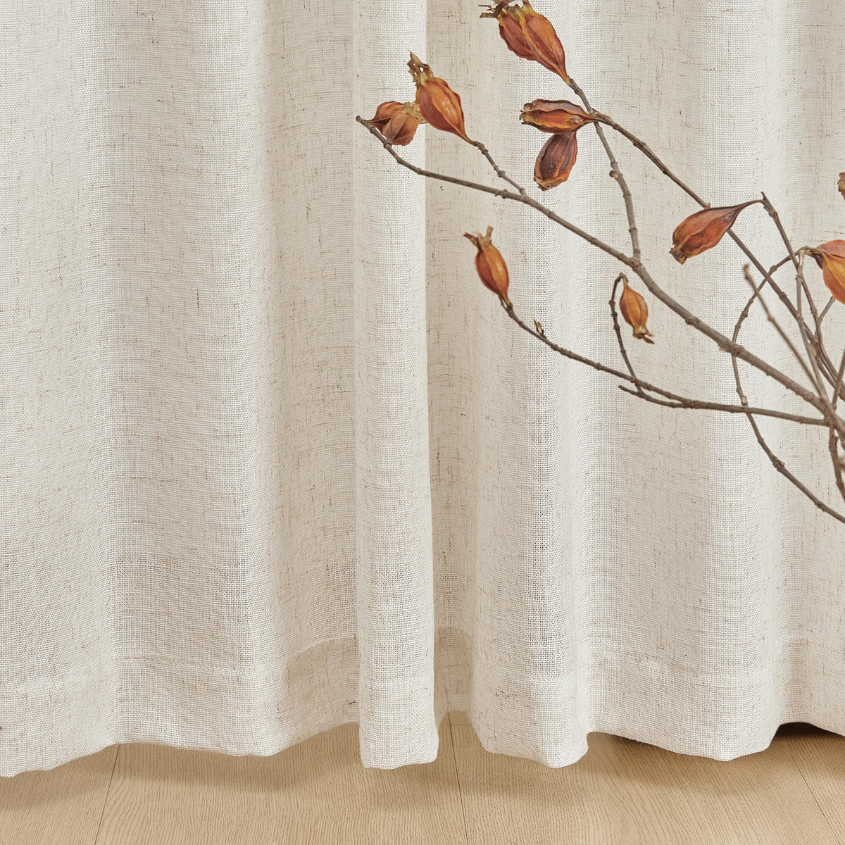 90 Inches Long Semi Sheer Linen Curtains, 2 Panels U885792