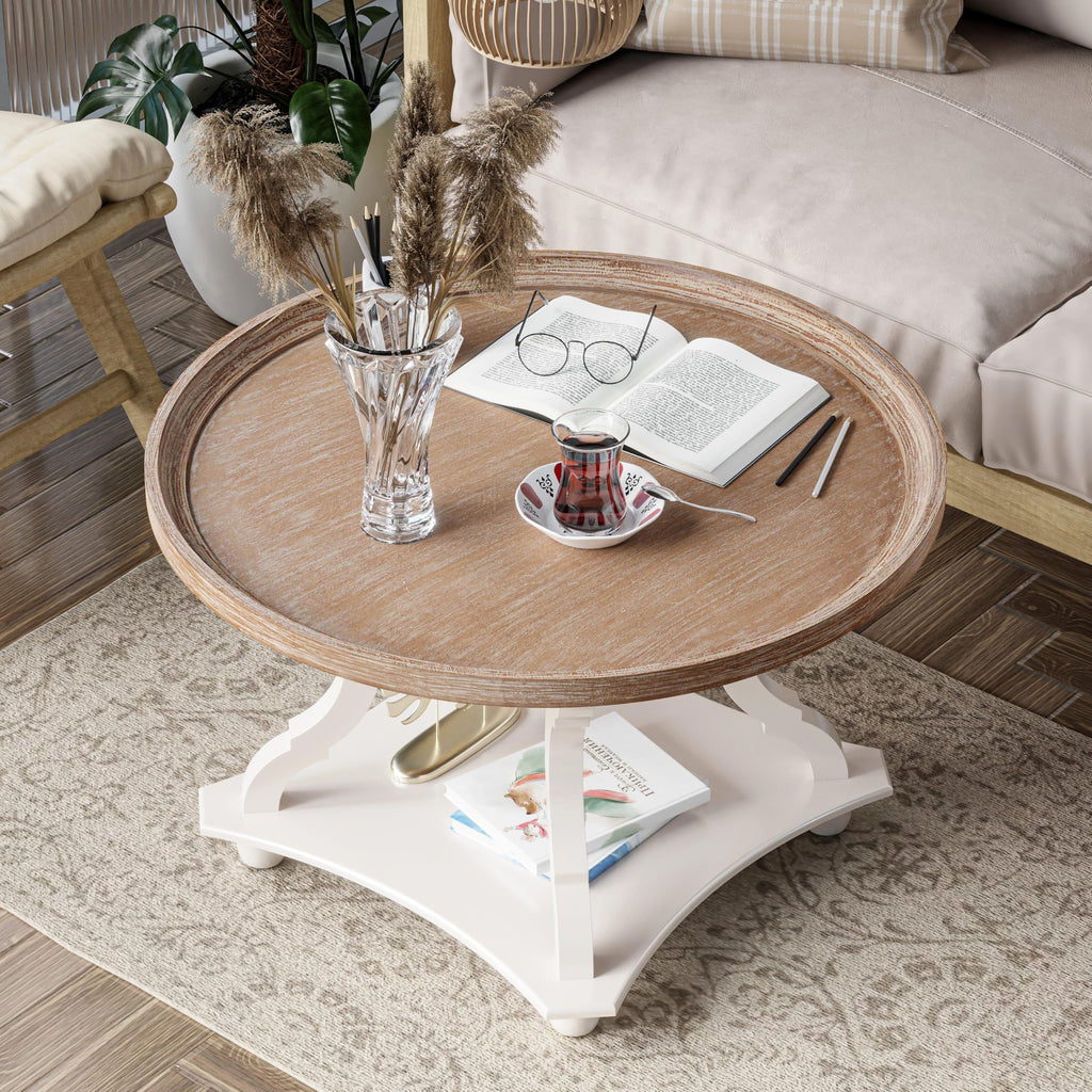 Round White Coffee Table with Tray Top J982814