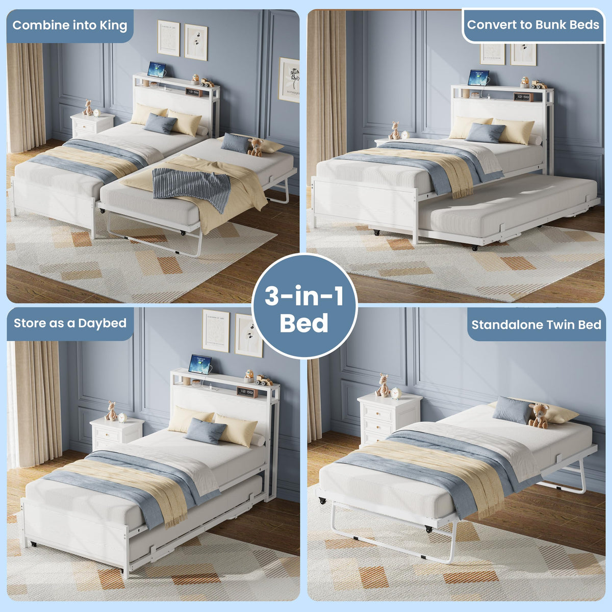 Twin Daybed with Trundle Bed and Storage Headboard Z299808
