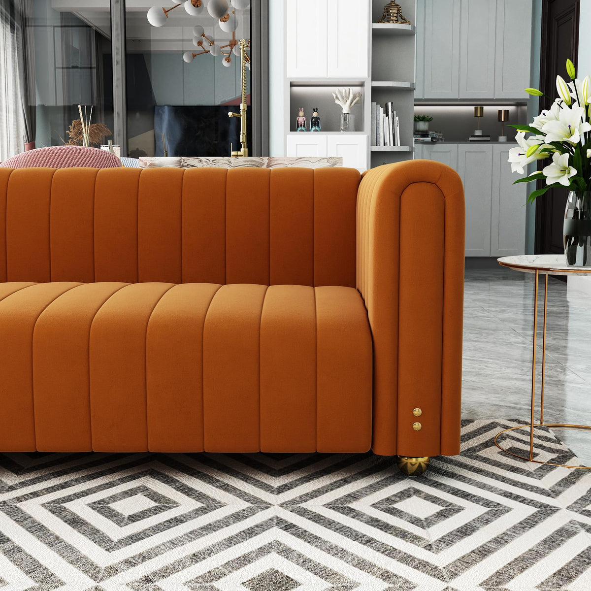 Orange Tufted Velvet Sofa Set E56363