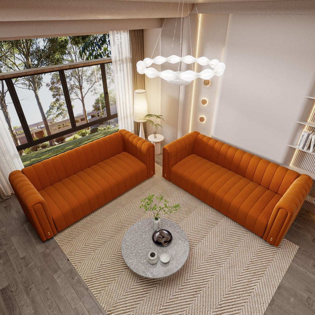 Orange Tufted Velvet Sofa Set E56363