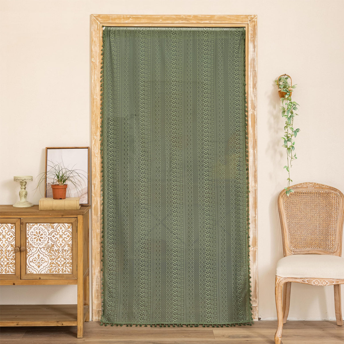 Olive Green Lace Sheer Door Curtains 1 Panel 37" x 80" C19690