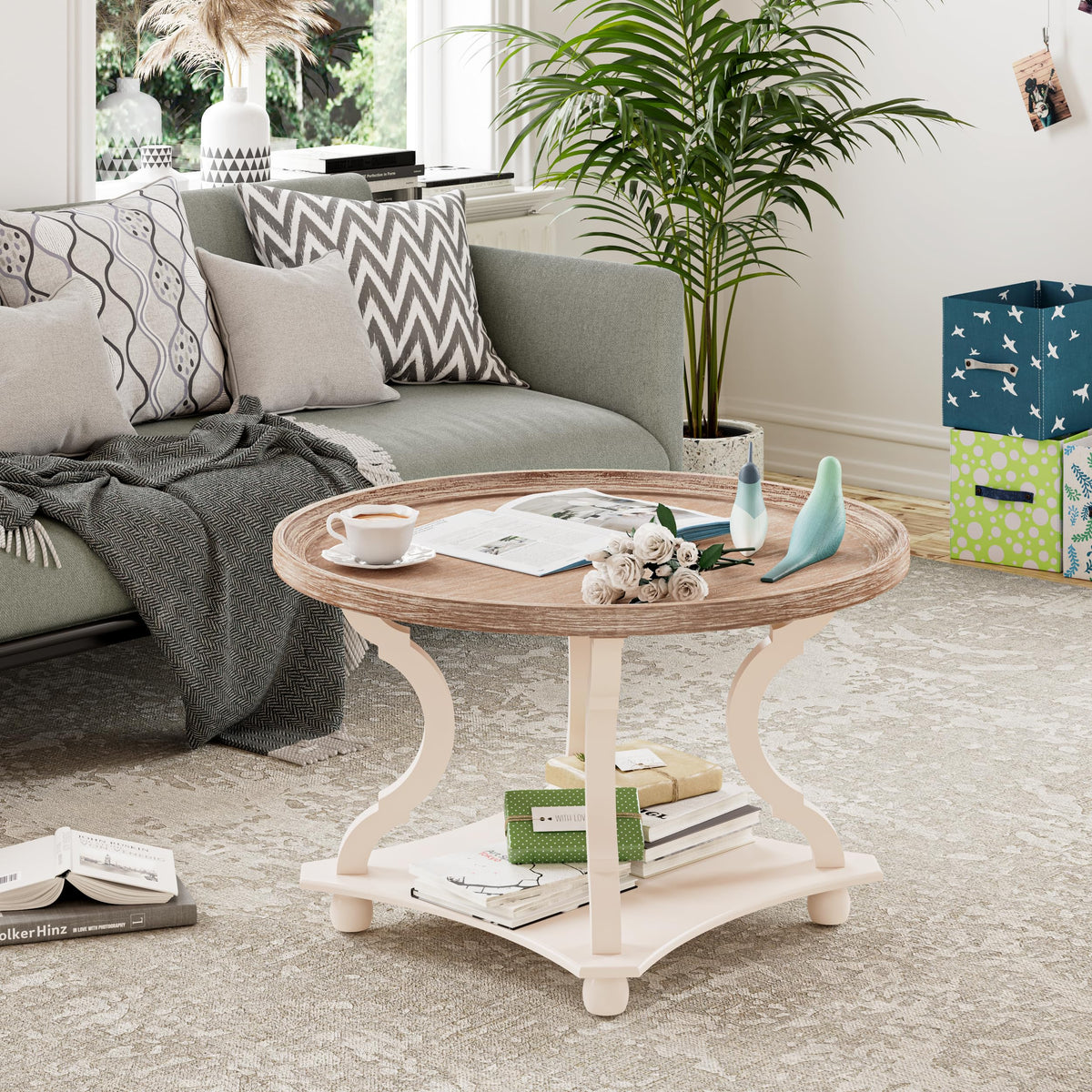Round White Coffee Table with Tray Top J982814