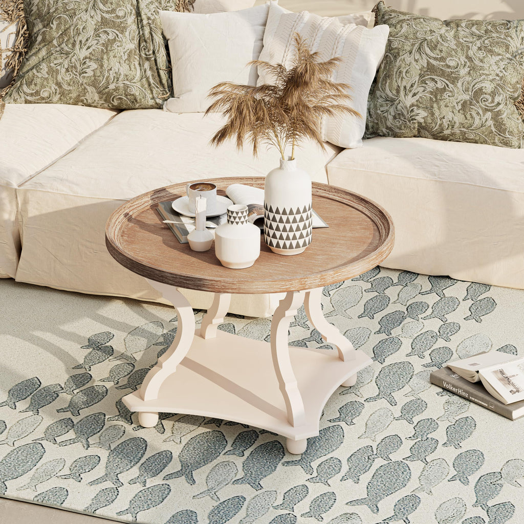 Round White Coffee Table with Tray Top J982814